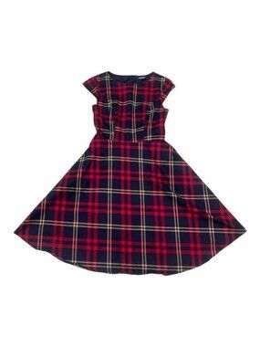 Pukavt Red/Navy Plaid 1950s Style Swing Dress in Size M